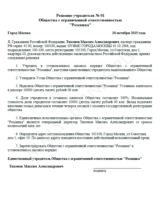 образец решения о смене кодов оквэд