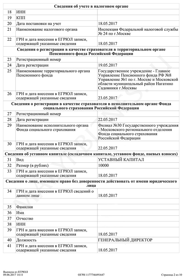 Получение выписки из ЕГРЮЛ на сайте ФНС - образец второй страницы Инструкция по получении выписки из ЕГРЮЛ