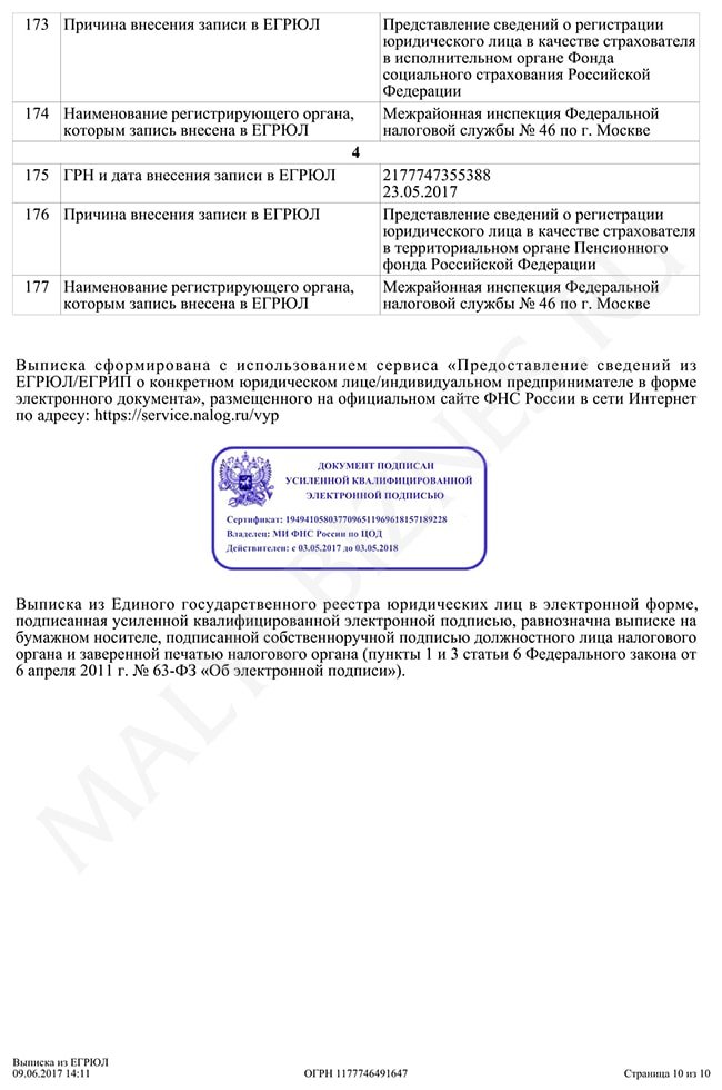 Получение выписки из ЕГРЮЛ на сайте ФНС - образец четвертой страницы Инструкция по получении выписки из ЕГРЮЛ
