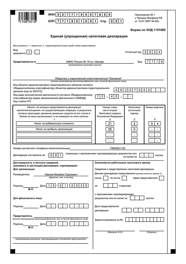 Единая декларация для ООО