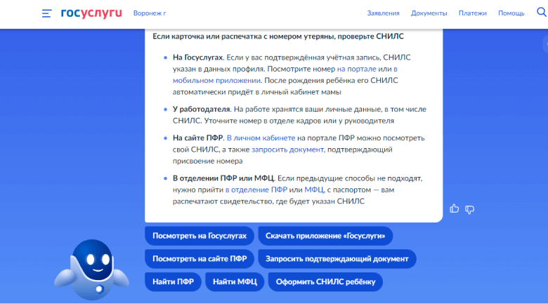Поиск информации о СНИЛС на Госуслугах