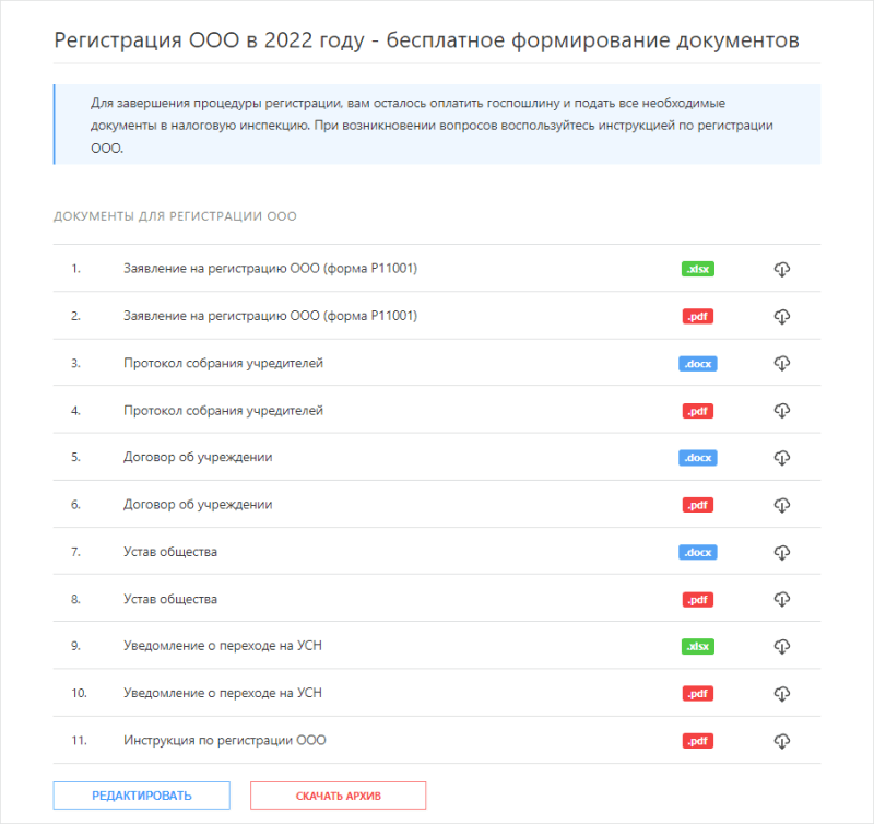 Комплект готовых документов на регистрацию ООО Комплект готовых документов на регистрацию ООО