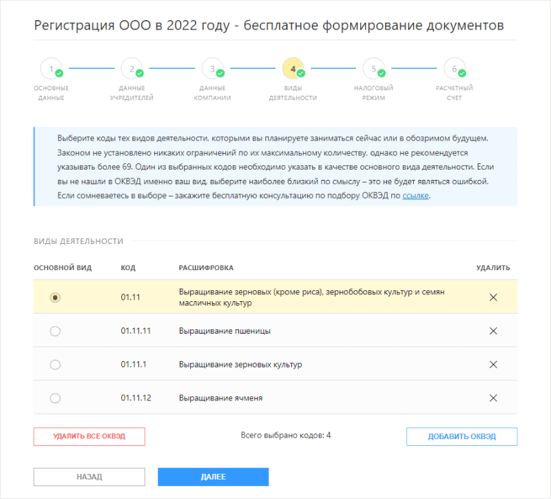 ОКВЭД в сервисе формирования документов на регистрацию ООО ОКВЭД в сервисе формирования документов на регистрацию ООО