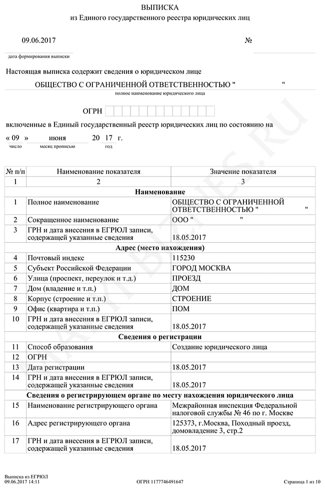 Получение выписки из ЕГРЮЛ на сайте ФНС - образец первой страницы Образец выписки из ЕГРЮЛ на сайте ФНС, первая страница
